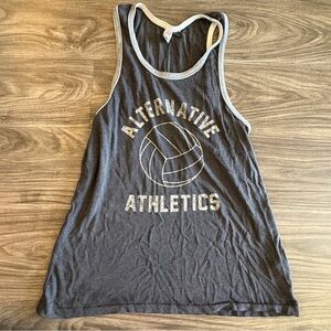 Alternative Apparel Mens Gray Tank Top with White Trim Workout Graphic Shirt